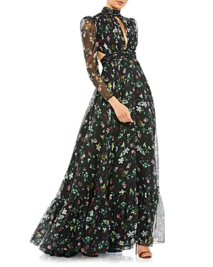 MAC DUGGAL FLORAL PRINT GOWN