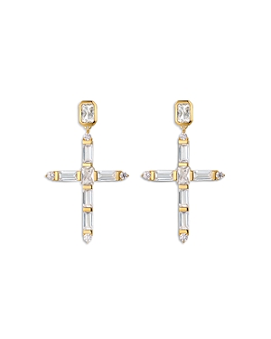 Luv Aj Mixed Cubic Zirconia Cross Drop Earrings in 14K Gold Plated