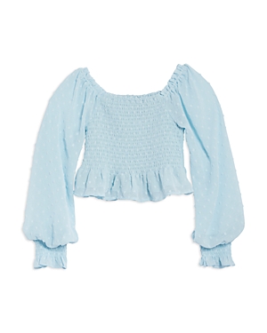 Aqua Girls' Smocked Blouse, Big Kid - 100% Exclusive In Soap Suds
