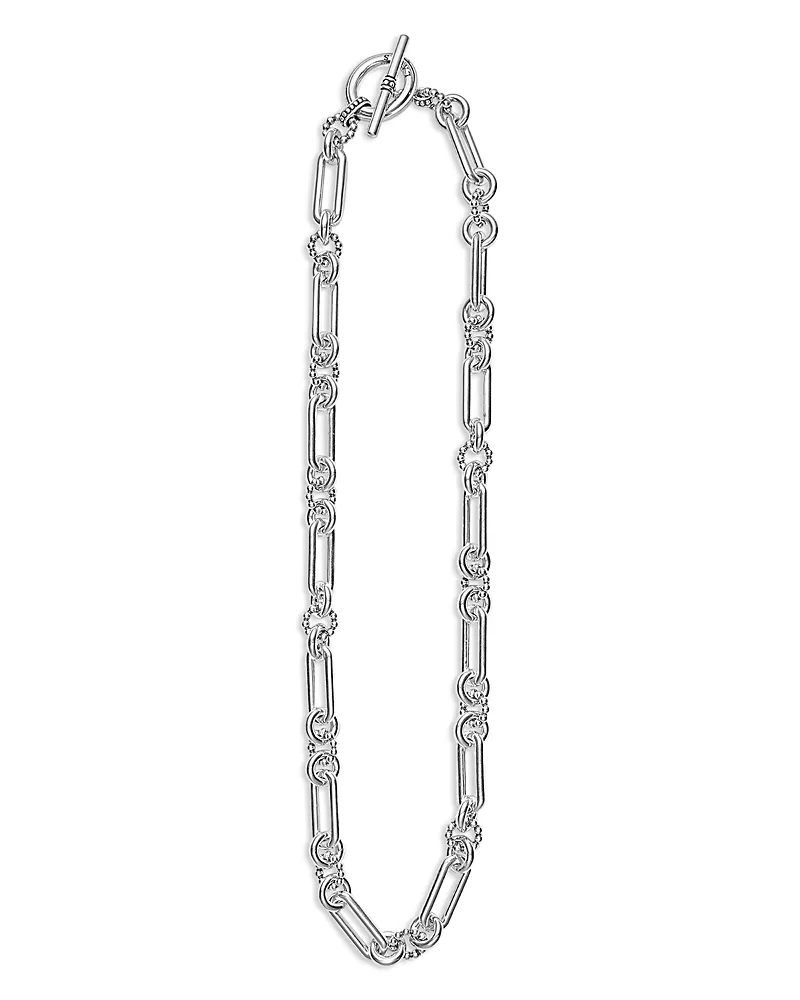 Lagos Sterling Silver Signature Caviar Mixed Link Statement Necklace, 18