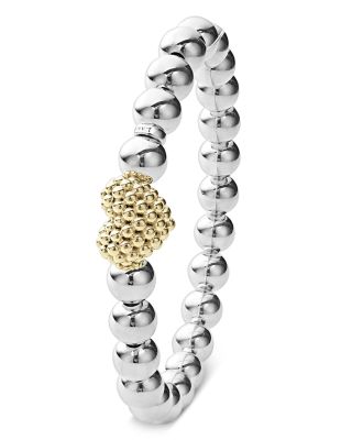 18K Yellow & Sterling Silver Signature Caviar Heart Beaded Stretch Bracelet