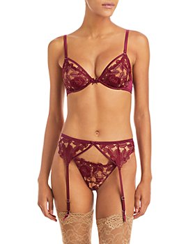 Agent Provocateur Sparkle Metallic Floral-embroidered Mesh Briefs In Wine  Multi