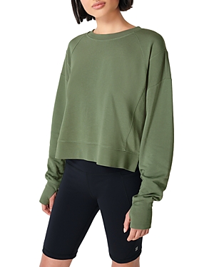 Sweaty Betty After Class Cotton Blend Crop Sweatshirt In Heather Green