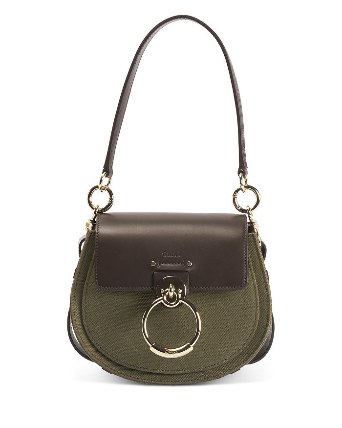 Chloé Tess Small Leather Crossbody In Warm Green/gold
