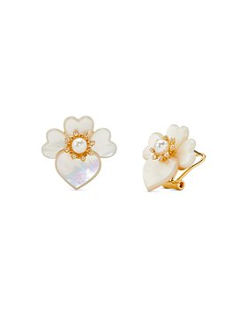 kate spade new york - Precious Pansy Pavé, Imitation Pearl & Mother of Pearl Flower Button Earrings in Gold Tone