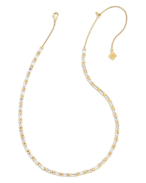 Shop Kendra Scott Juliette Baguette Cubic Zirconia Adjustable Strand Necklace In 14k Gold Plated, 19 In Gold White