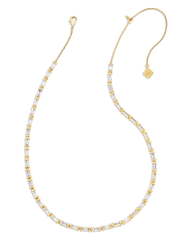Kendra Scott Juliette Baguette Cubic Zirconia Adjustable Strand Necklace In 14k Gold Plated, 19 In Gold White