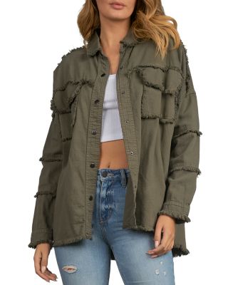 Full Size Distressed Button Up Jacket
