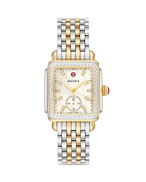 Shop Michele Deco Mid Watch, 29mm In White/two Tone