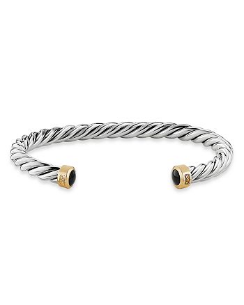 David Yurman - Cable Cuff Bracelet in Sterling Silver & 18K Yellow Gold with Black Onyx