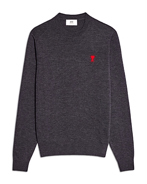 Ami Alexandre Mattiussi Ami De Coeur Extra Fine Merino Wool Sweater In Heather Gray