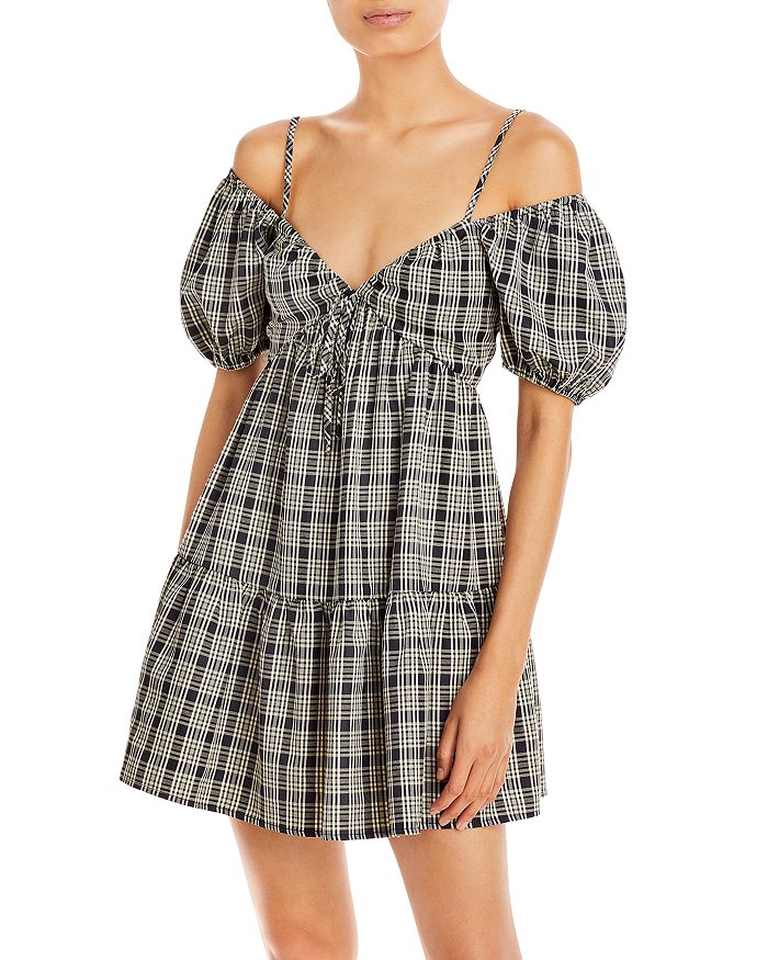 Plaid Puff Sleeve Mini Dress Bloomingdales Women Clothing Dresses Puff Sleeve Dress 100% Exclusive 