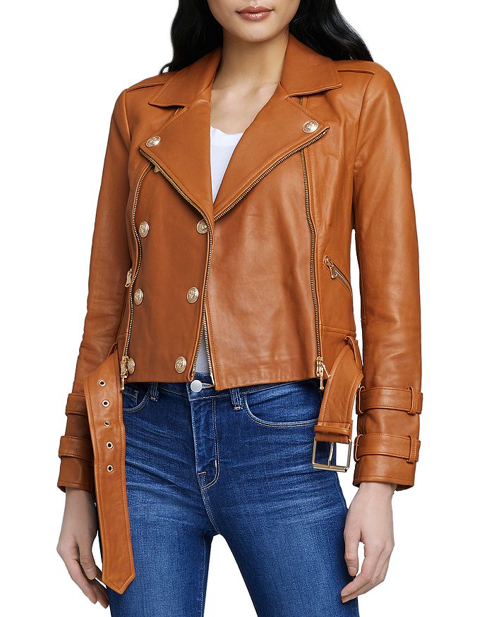 L Agence Billie Double-breasted Leather Jacket In Cognac