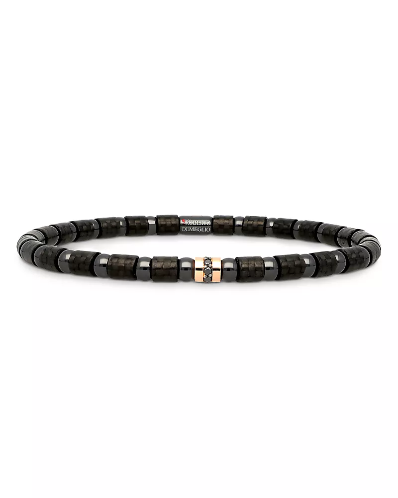 Roberto Demeglio Men's Carbon Black Diamond & 18K Rose Gold Stretch Bracelet