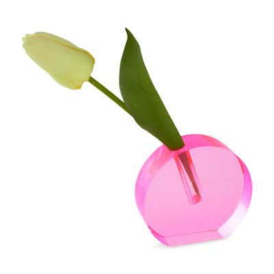 Crystal Pink Round Flat Vase, Large