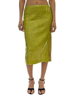Helmut Lang Sequined Side Slit Midi Skirt In Parrot