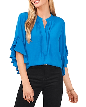 VINCE CAMUTO SPLIT NECK RUFFLE SLEEVE BLOUSE