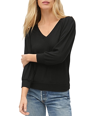 Michael Stars Gabriella V Neck 3/4 Sleeve Sweatshirt In Black