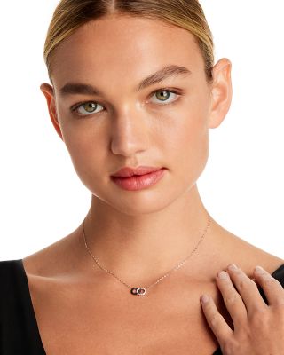 White &amp; Black Diamond Double O Pendant Necklace in 14K White Gold, 0.25 tcw - 150th Anniversary Exclusive