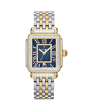 Shop Michele Deco Madison Watch, 33mm In Blue/two Tone