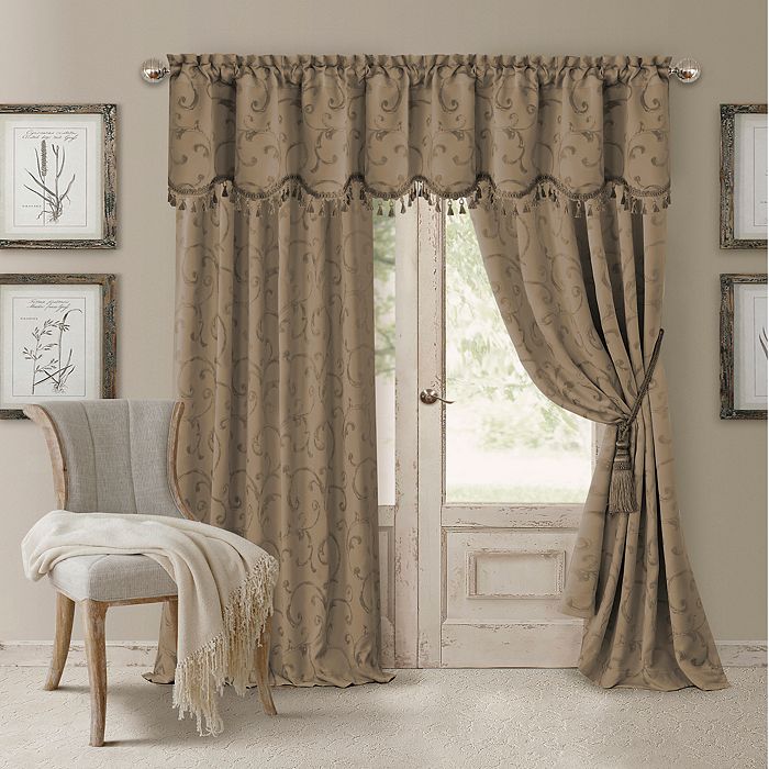 Elrene Home Fashions Mia Jacquard Scroll Blackout Window Curtain Panel, 52 X 84 In Natural