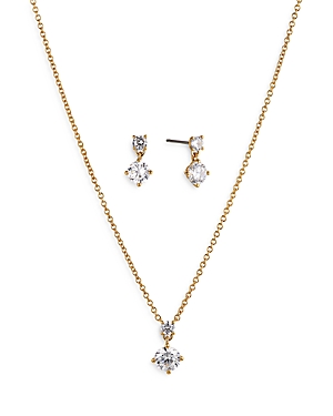 Shop Nadri Bridesmaids Drop Earrings & Pendant Necklace Solitaire Set In Gold