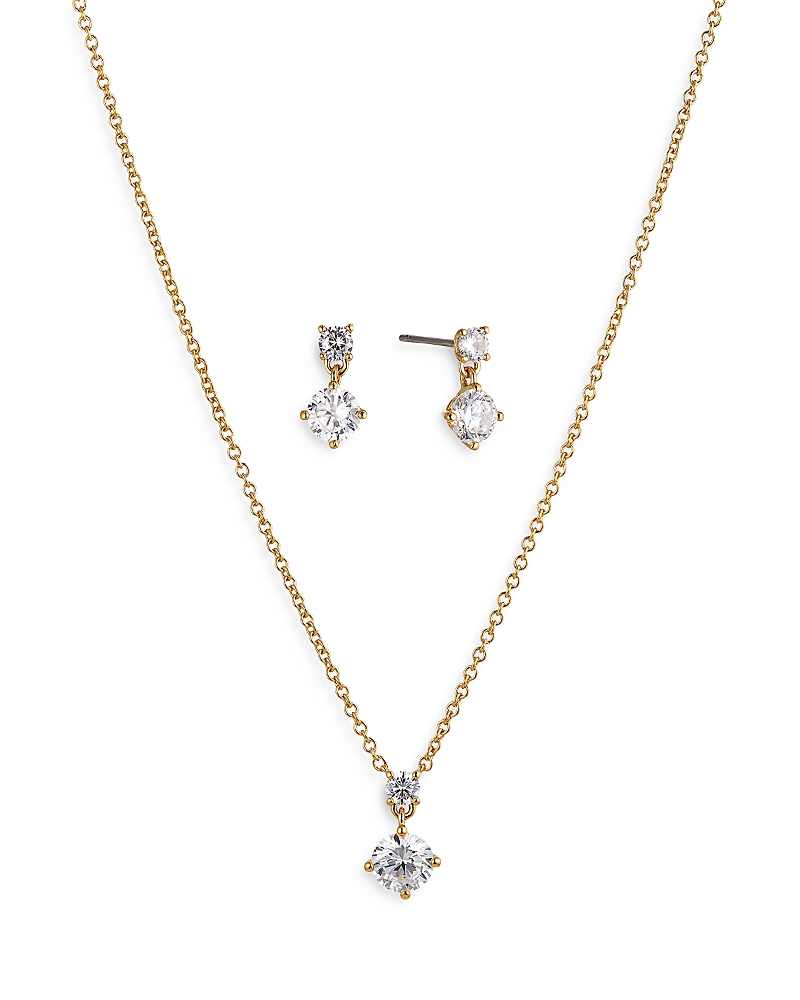 NADRI BRIDESMAIDS DROP EARRINGS & PENDANT NECKLACE SOLITAIRE SET