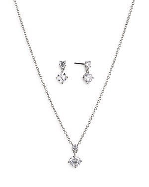 Shop Nadri Bridesmaids Drop Earrings & Pendant Necklace Solitaire Set In Silver