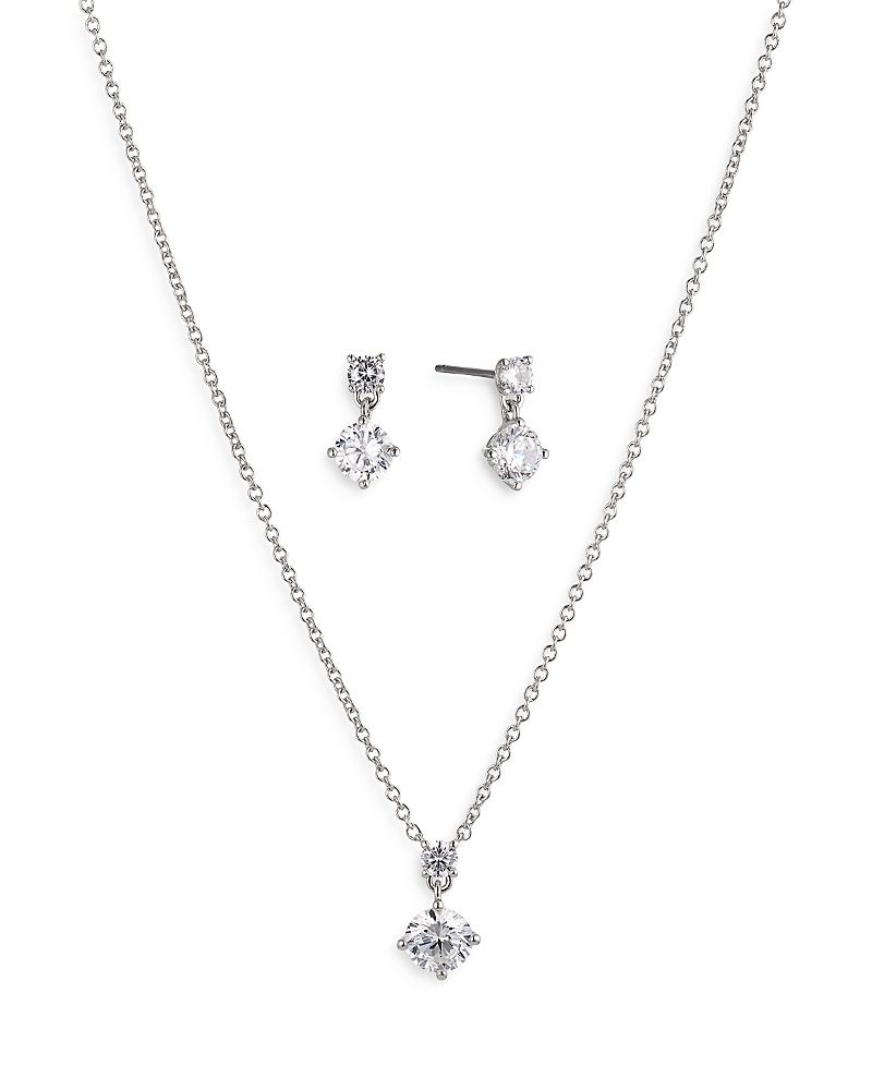 NADRI BRIDESMAIDS DROP EARRINGS & PENDANT NECKLACE SOLITAIRE SET