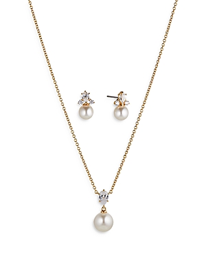 Nadri Bridesmaids Cubic Zirconia & Imitation Pearl Drop Earrings & Pendant Necklace Set In Gold