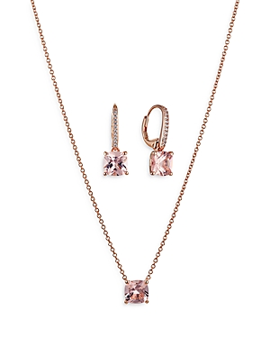 Nadri Bridesmaids Coloured Stud Earrings & Pendant Necklace Set In Rose Gold