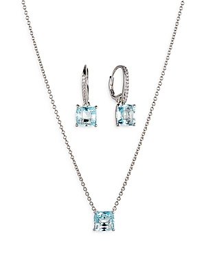 Nadri Bridesmaids Colored Stud Earrings & Pendant Necklace Set In Silver