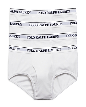 Shop Polo Ralph Lauren Cotton Logo Waistband Briefs, Pack Of 4 In White