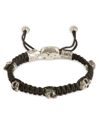 John Varvatos Men's Sterling Silver Skull & Braided Black Cord Bolo Bracelet