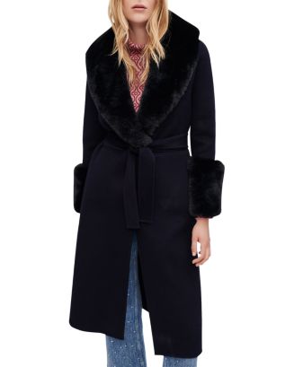 Maje Galaxyra Faux Fur Trim Fuzzy Coat | Bloomingdale's