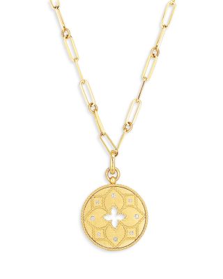 18K Yellow Gold Venetian Princess Diamond Flower Disc Pendant