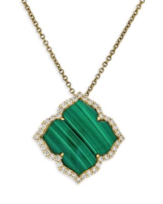 PIRANESI - 18K Yellow Gold Malachite & Diamond Flower Necklace; 18"