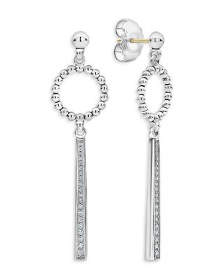Sterling Silver Caviar Spark Diamond & Bead Circle Linear Drop Earrings