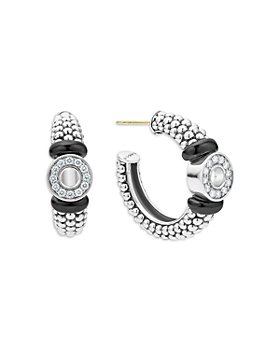 LAGOS - Sterling Silver Black Caviar Ceramic & Diamond Circle Hoop Earrings
