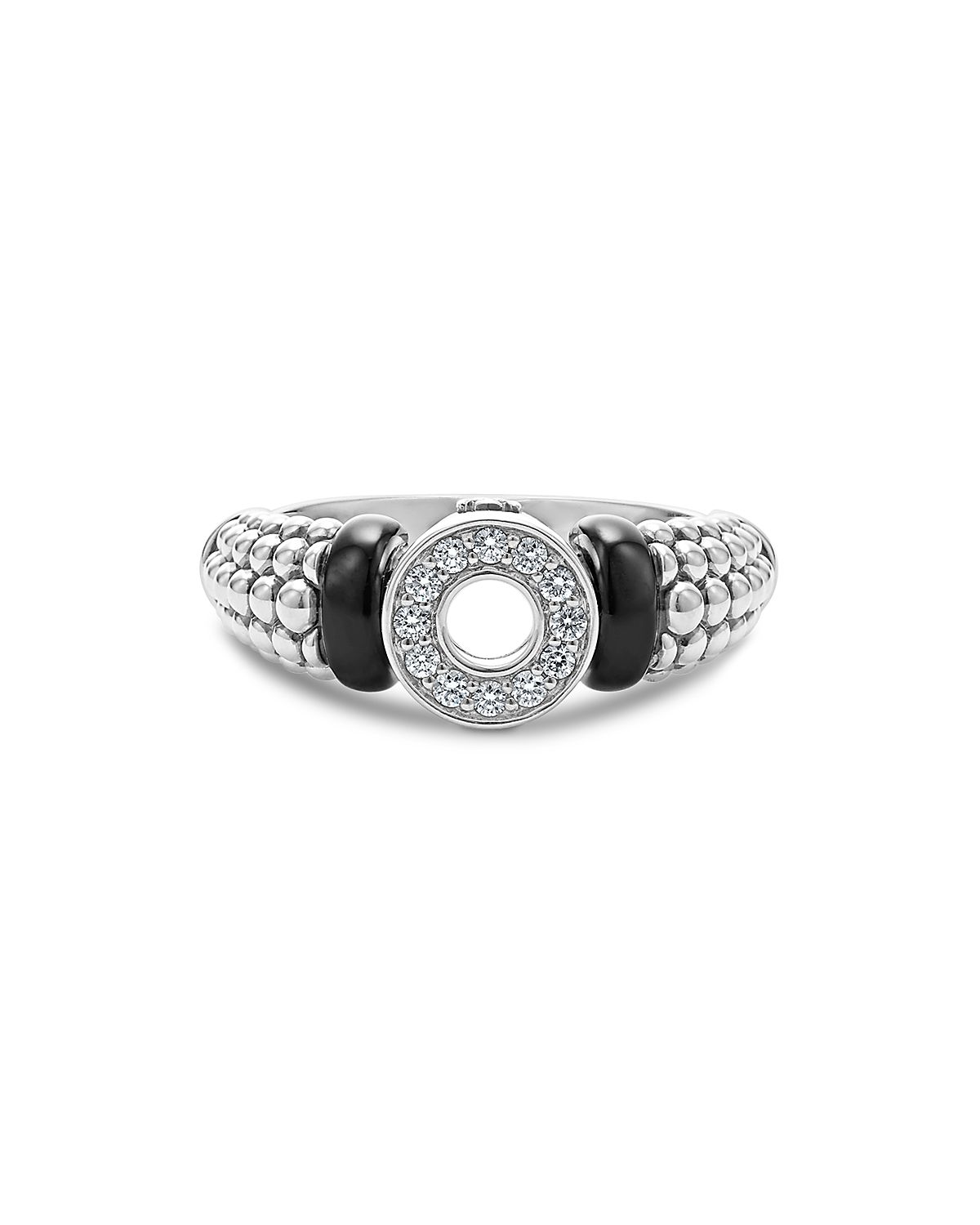 Lagos Sterling Silver Black Caviar Ceramic & Diamond Circle Bead Ring