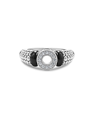 Lagos Sterling Silver Black Caviar Ceramic & Diamond Circle Bead Ring