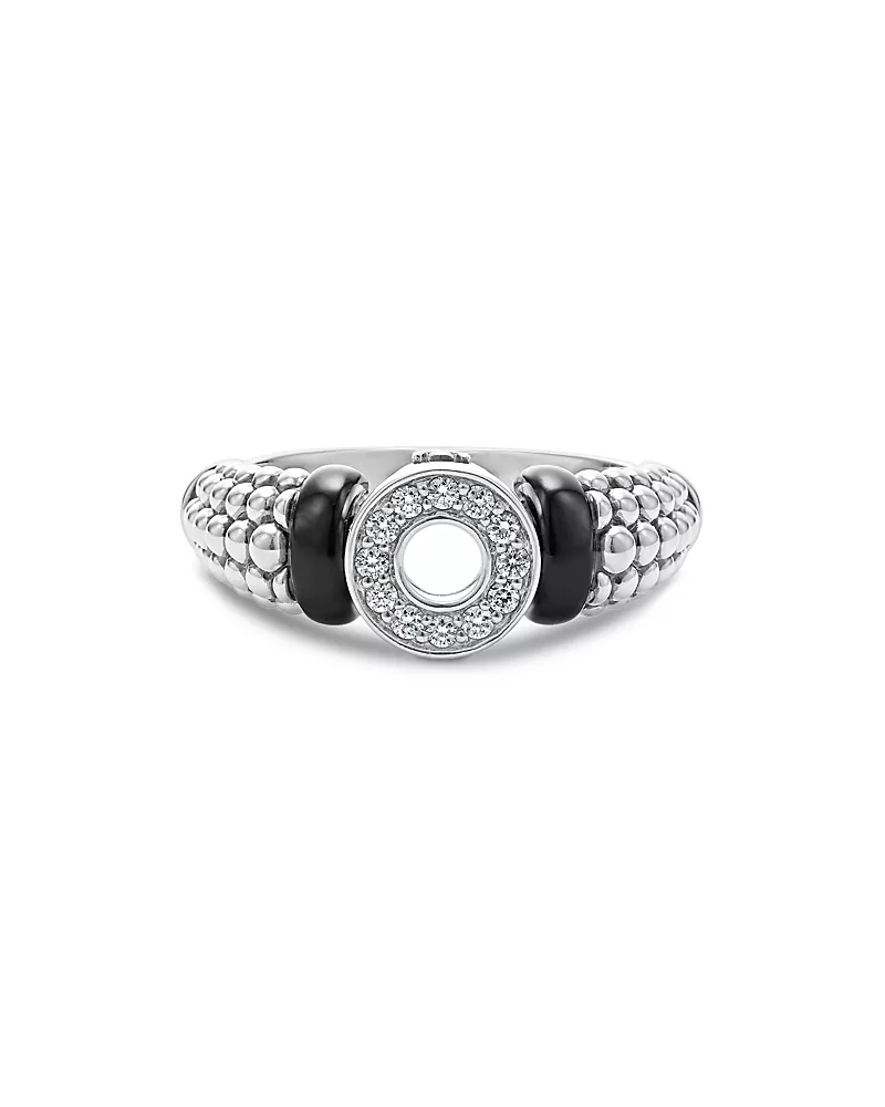 Lagos Sterling Silver Black Caviar Ceramic & Diamond Circle Bead Ring