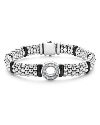 Lagos Sterling Silver Black Caviar Ceramic & Diamond Bead Bracelet