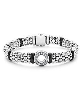 LAGOS - Sterling Silver Black Caviar Black Ceramic & Diamond Circle Bead Link Bracelet