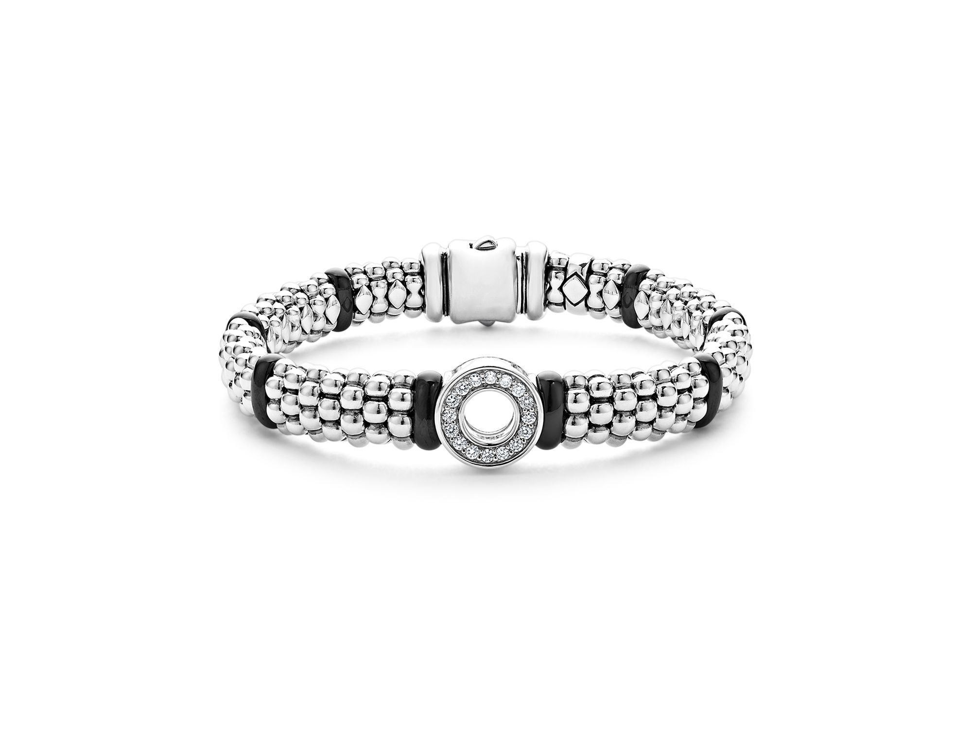 Sterling Black Caviar Ceramic & Diamond Bead Bracelet - Image 1