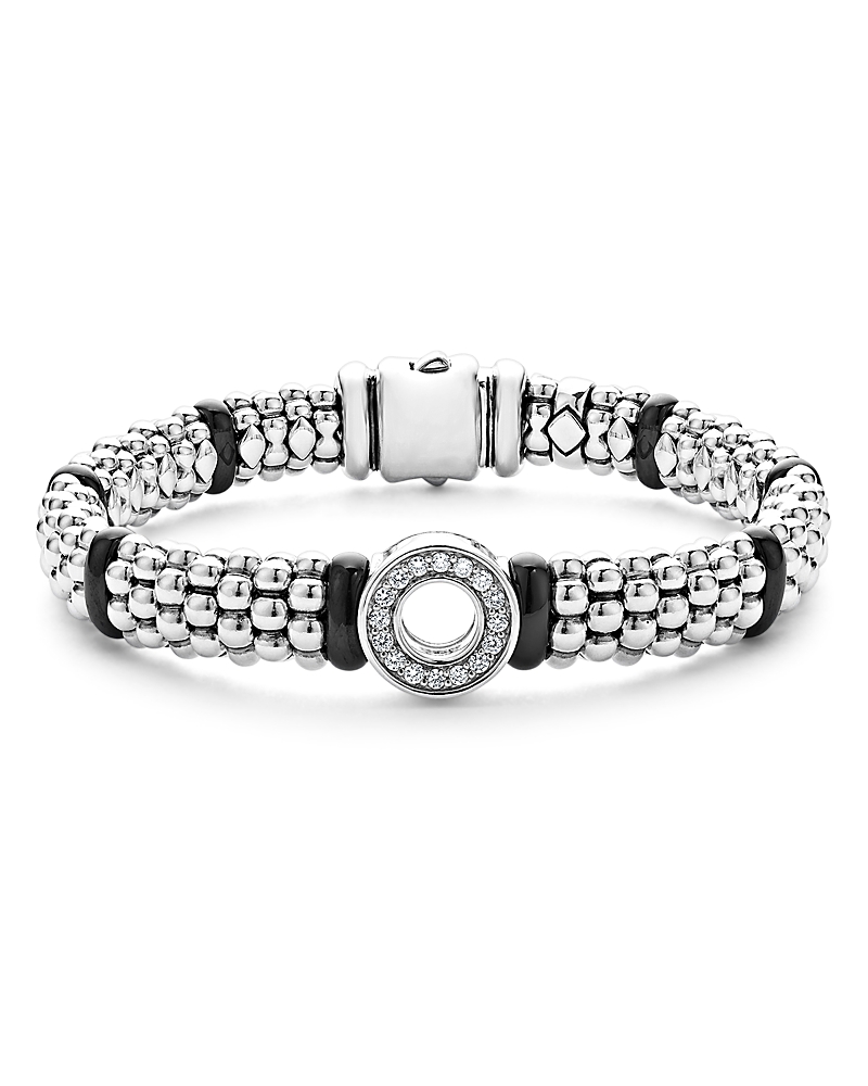 Lagos Sterling Silver Black Caviar Ceramic & Diamond Bead Bracelet