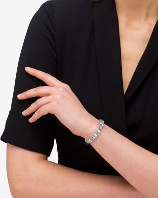 Sterling Silver Caviar Spark Diamond Circle Bead Link Bracelet