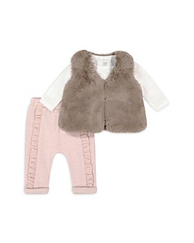 Miniclasix - Girls' Faux Fur Vest, Top & Pants Set - Baby