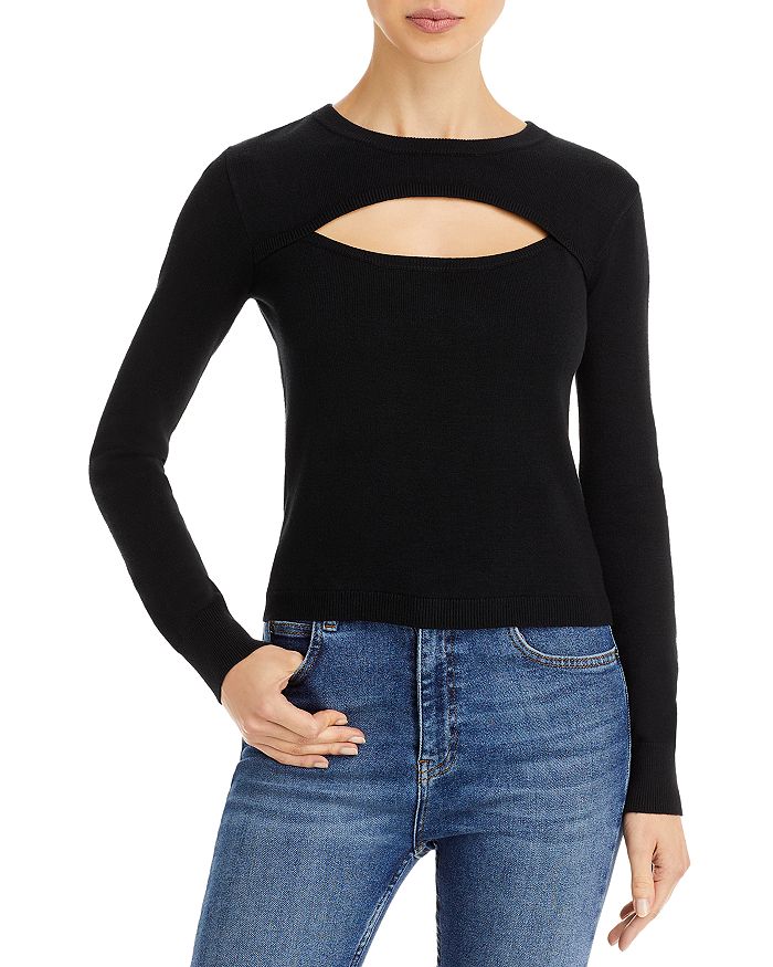 CRAVE FAME Womens Aqua Cut Out Long Sleeve Crew Neck Top main image 1