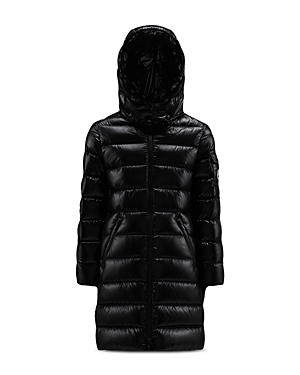 Shop Moncler Girls' Moka Long Coat - Little Kid In Black